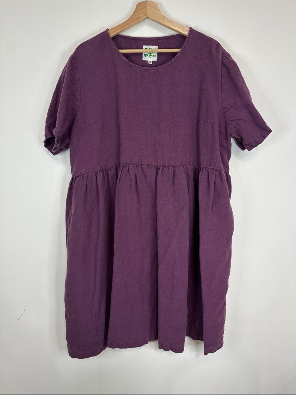 Soft Linen-Blend Purple Midi Dress with Smocked Waist